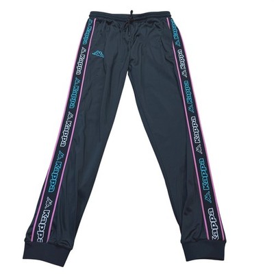Kappa Track Pants Mens Large Black Teal Pink Logo Tape Banda Joggers Polyester