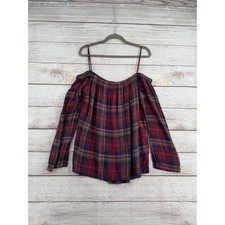 Cloth & Stone Plaid Off Shoulder Blouse Women...
