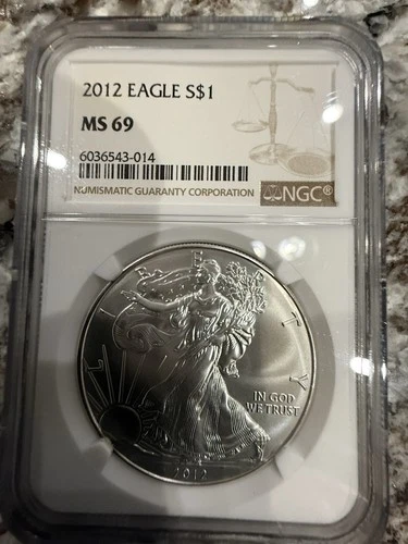 2012 $1 American Silver Eagle NGC MS69 Brown Label Stunning Luster Encapsulated