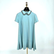 RED VALENTINO Beaded Collar Dress Women Size 38 Light Blue Genuine