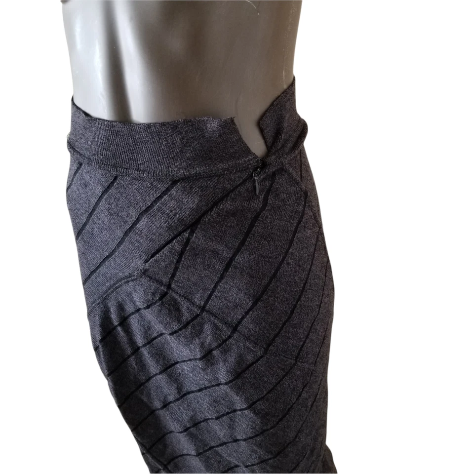 ALAIA Midi Skirt Womens XS Hi waisted Charcoal Black Striped Wool Blend Knit - Image 4 of 4