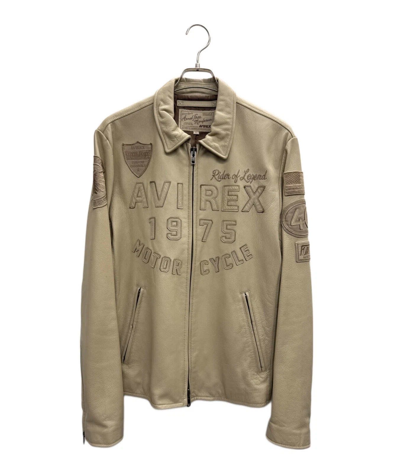 AVIREX 40th Anniversary Model Leather Riders Jacket Men's Size L Beige - product detail image 1