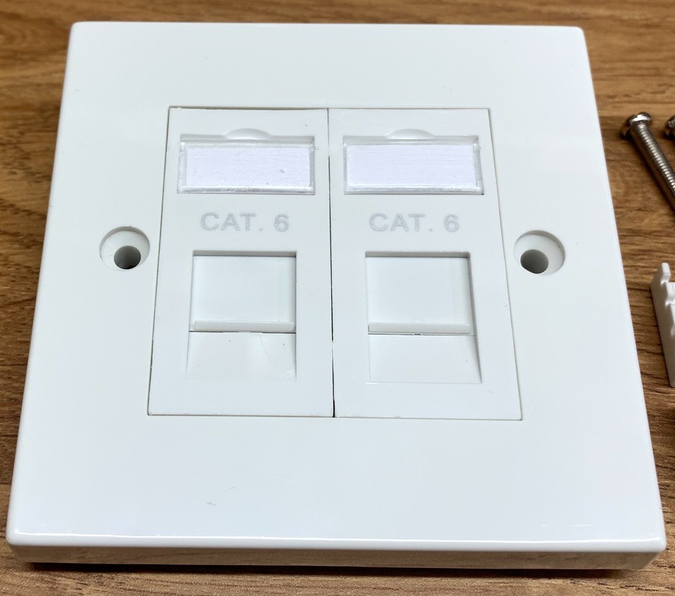 2x CAT6 CAT5E RJ45 Modules in Double Faceplate 2 Port Network Data Wall ...