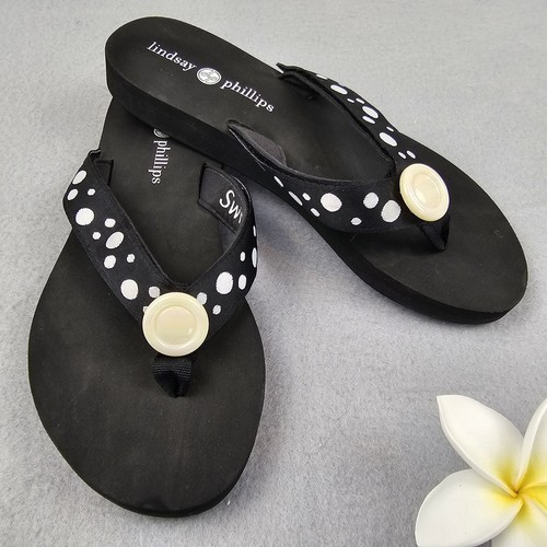 Lindsay Phillips Switch Flops Womens 7 Lulu Black & White Dots Interchangeable