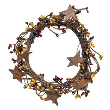 CWI Gifts 8" x 8" x 4" Country Mix Pip Berries Candle Ring with Rusty Stars Navy