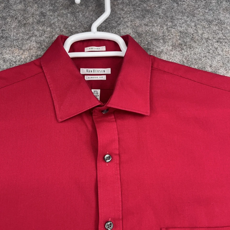Camisa Van Heusen Para Hombres 16.5 32/33 Roja Calce Clásico Pin Cordón Abotonado Manga Larga Foto 2 de 4