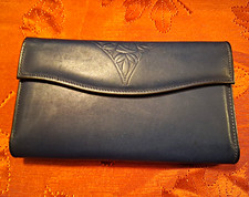 NOS ROLFS Cowhide Blue Leather Checkbook Wallet French Purse Coin ID Organizer
