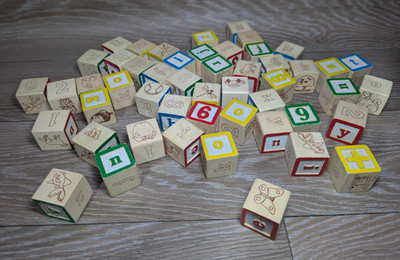 Melissa & Doug Deluxe Holz ABC / 123 Bausteine Set gebraucht bunt Holz