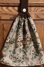 Double hanging kitchen towel fall autumn flowers crocheted brown top