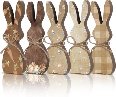5 Pcs Easter Bunny Wooden Signs Table Decor Tiered Tray Decor Rustic Rabbit