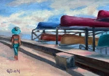 Original Hand painted Oil  Painting on Linen Canvas Figure Canoes