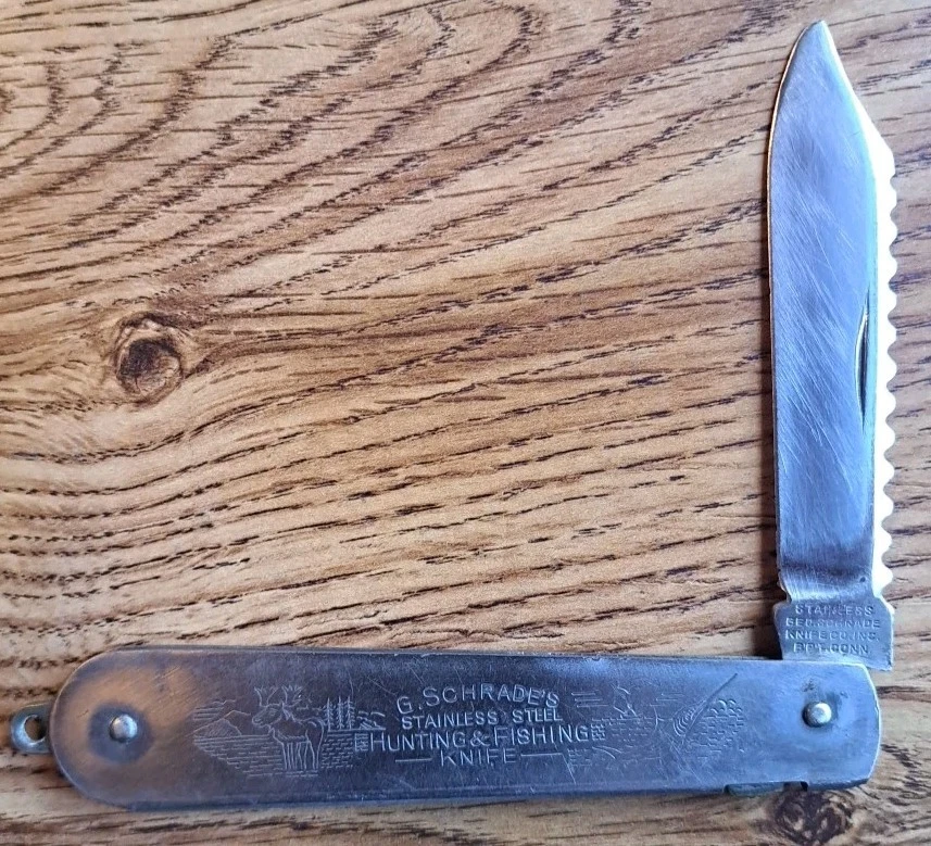 Geo Schrade Unique Hunting & Fishing Pocket Knife Stainless With Locking Blade - Image 2 of 4