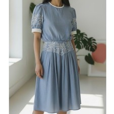 Vintage Jeffrey & Dara Puff Sleeve Cottagecore Embroidered Floral Midi Dress L