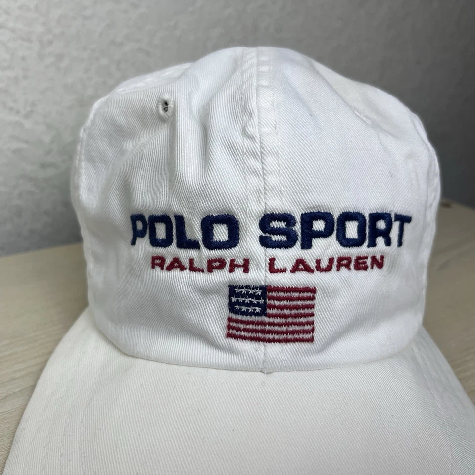 Vintage Polo Sport Ralph Lauren Backstrap Hat White Cap USA Flag Retro 90’s - Image 3 of 4