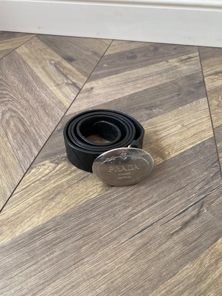 Ремень Prada черная кожа винтажный логотип табличка - Изображение 3 из 4