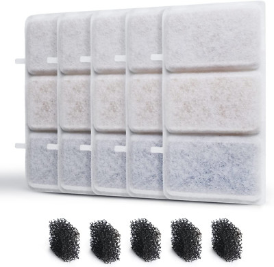 Petory 5 Replacement Filters & 5 Foam Filters for 74oz/2.2L Automatic Pet Water