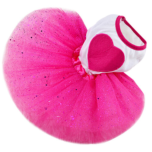 Pet Dog Love Heart Sequins Gauze Dress Skirt Puppy Rose Red Clothes 86 - Picture 1 of 4