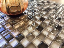 Amber Jewel Chrome Mix Hammered Glass Mosaic Tile 8mm Thick (Clearance)