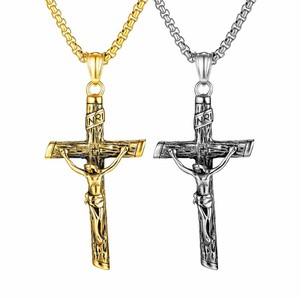 Stainless Steel Crucifix Cross Pendant Necklace Silver Gold BLK Men Women Chain Stainless Steel Crucifix Cross Pendant Necklace Silver Gold BLK Men Women Chain