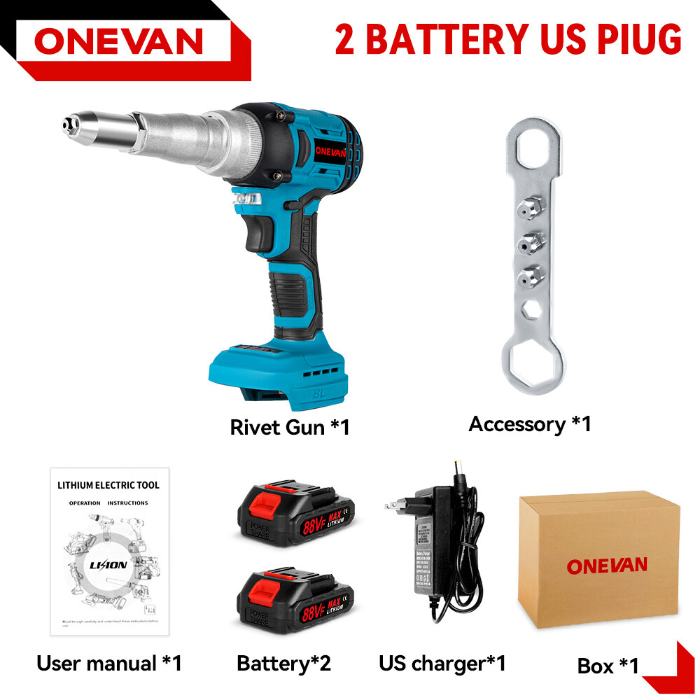 20000N Cordless Rivet Gun 18V Brushless Electric Rivet Gun with 2x Batteries Kit