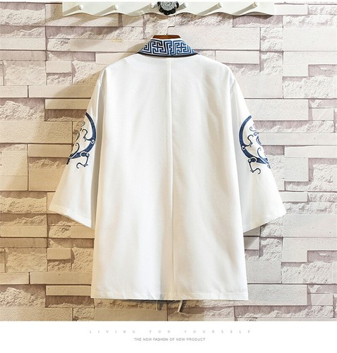 Men Embroidery Linen Kimono Jacket Cardigan Coat Outwear Ethnic Cloak new - Picture 7 of 18