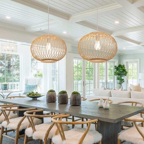 Arturesthome Round Pendant Light Ceiling Light Handmade Woven Hanging Lampshade - Bild 1 von 13
