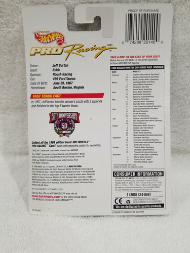 1998 Hot Wheels Pro Racing #99 Jeff Burton Ford Taurus Preview Edition - Picture 2 of 3