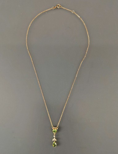 9906071-d 925er Silber vergoldet Jugendstil-Collier Peridot Perle - Picture 2 of 3