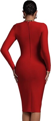 whoinshop Women's Bodycon Knee Length Long Sleeve Party Club Bandage Dress  | eBay