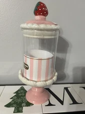 Sheffield Home Valentine's Day Glass Candy Jar With Strawberry On Top NEW