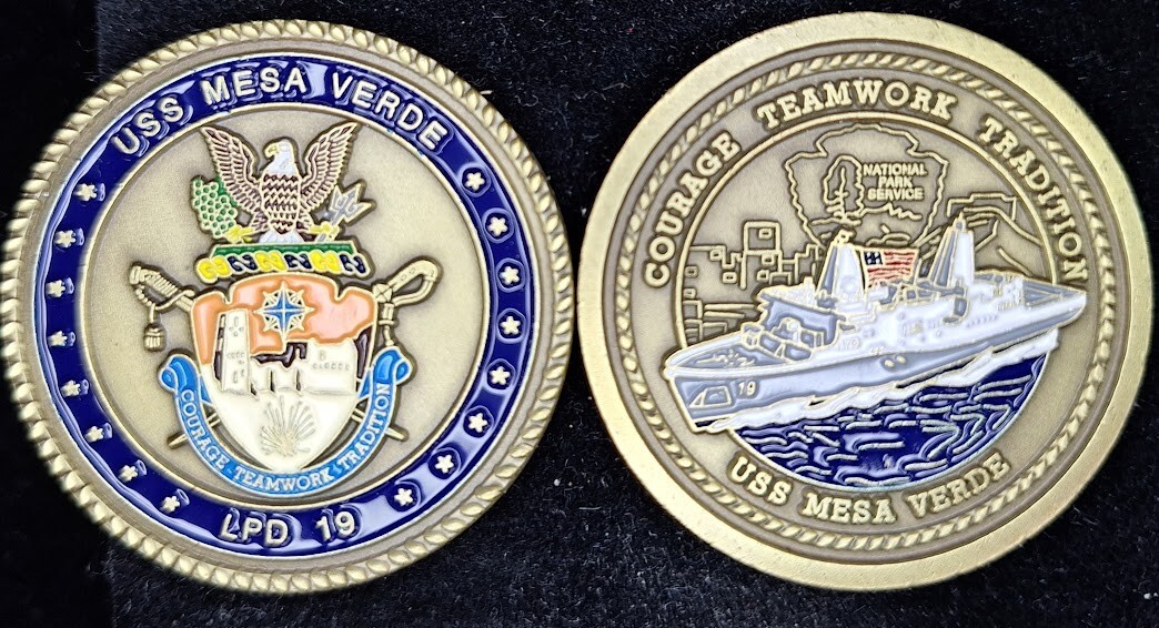 USS Mesa Verde LPD-19 Navy Challenge Coin - Courage Teamwork Tradition - NPS Edition