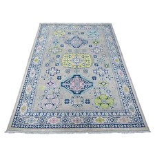 4'9" x 6'9" Gray Fusion Kazak With Colorful Caucasian Design Oriental Rug R89238