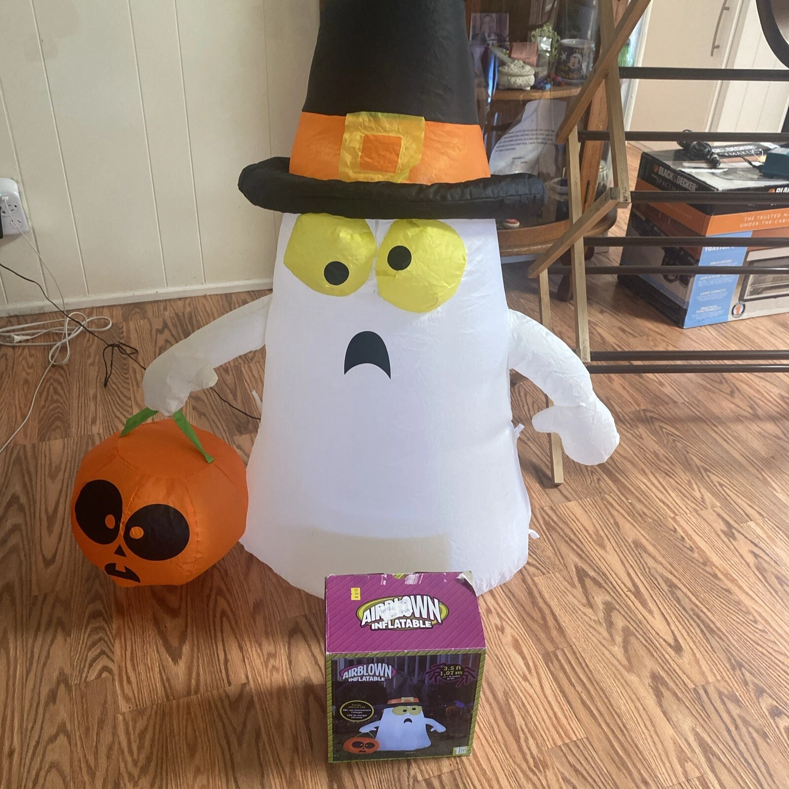 4ft Gemmy Airblown Inflatable Prototype Halloween Ghost w/ Witch Hat #63975