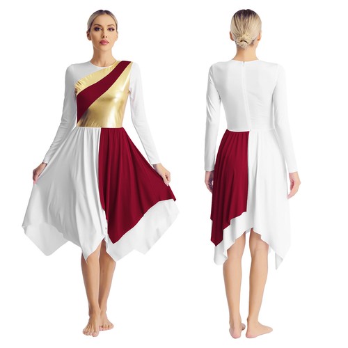 Vestido de danza lírica de alabanza litúrgica para mujer bloque de color túnica de adoración vestido - Imagen 34 de 55