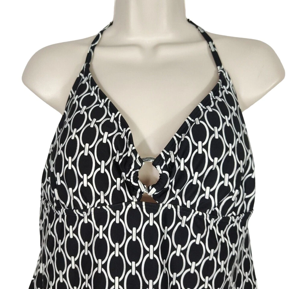 Camiseta de natación Sand N Sun Tankini para mujer talla L 12 14 negra blanca plateada geométrica  Foto 2 de 4