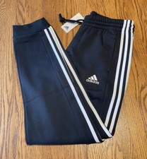 Adidas Men's Essentials Fleece 3 Stripe Tapered Cuff Pants Black XL IB4030