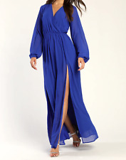Lulus Womens L Blue Maxi Dress Prom Date Special Event Feminine Fairy Lined