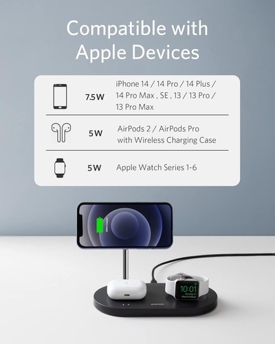 Anker Station de Charge Magnétique Sans Fil Support 3 en 1 avec Chargeur USB C 20W|Reconditionné - Photo 3 sur 7