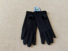 NWT Fashion Gloves Women  s Sz. M Black Fleese Inside Faux Fur Ball Outside