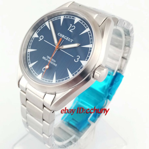 41mm corgeut luminous blue dial sapphire glass steel Automatic mens Watch 2866 - Picture 2 of 5