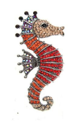 Broche - Marque inconnue - Poisson vert et jaune - Strass blanc - Métal