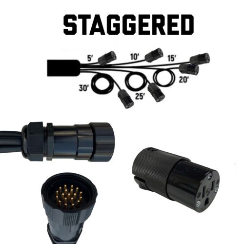 SOCAPEX 19 PIN to 6 15A Edison Female Breakout Staggered 5,10, 15, 20, 25, 30 ft