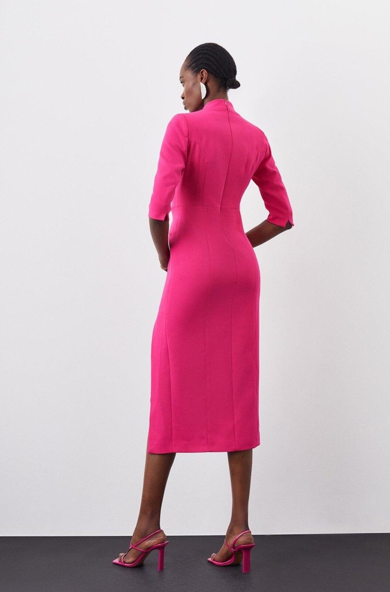 knee length dresses for ladies Karen Millen Soft Tailored Colour Block Tie Neck Midi Dress main image 0