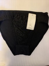 NWT Rene Rofe Women  s Hi Cut Brief Black Color With Front Lace Cotton/Spandex M