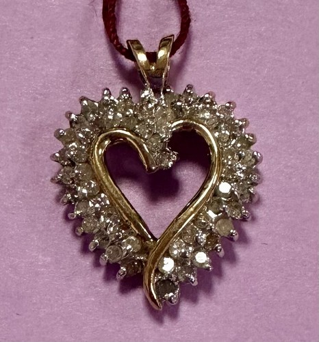 Diamond Heart Pendant. Solid Yellow 10K Gold. 3.2G