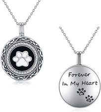 S925 Sterling Silver Paw Urn Pendant Necklace for Pet Cat Dog Ashes Cremation Lo