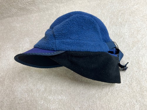 Vintage Patagonia Hat Boys Large Blue Strap Beanie Ear Flaps Brim USA - Picture 16 of 18
