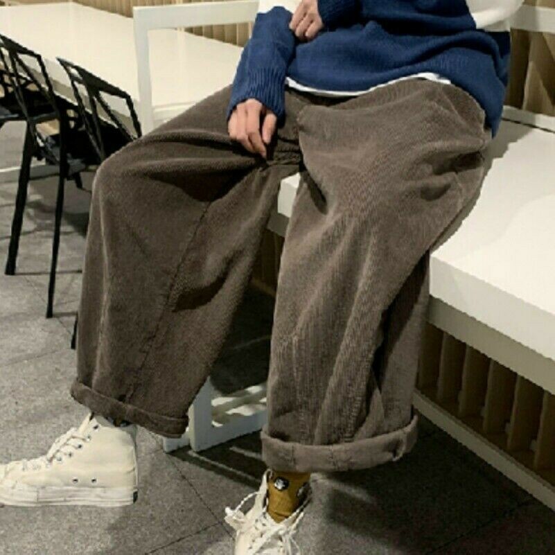 Men Corduroy Pants Trousers Wide 