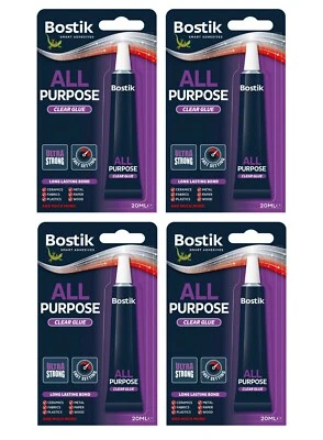 4 X Bostik All Purpose Clear Glue Ultra Strong Long Lasting Bond Adhesive 20ML