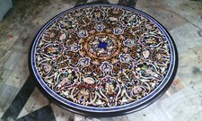 4' Black Marble Table Top dining coffee Inlay Pietra Dura malachite Home Decor